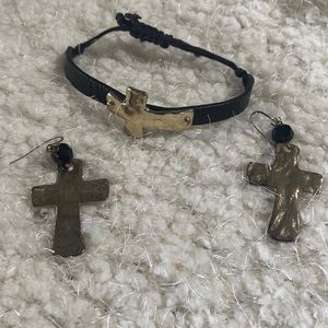 Gold Cross Earrings & Bracelet Set